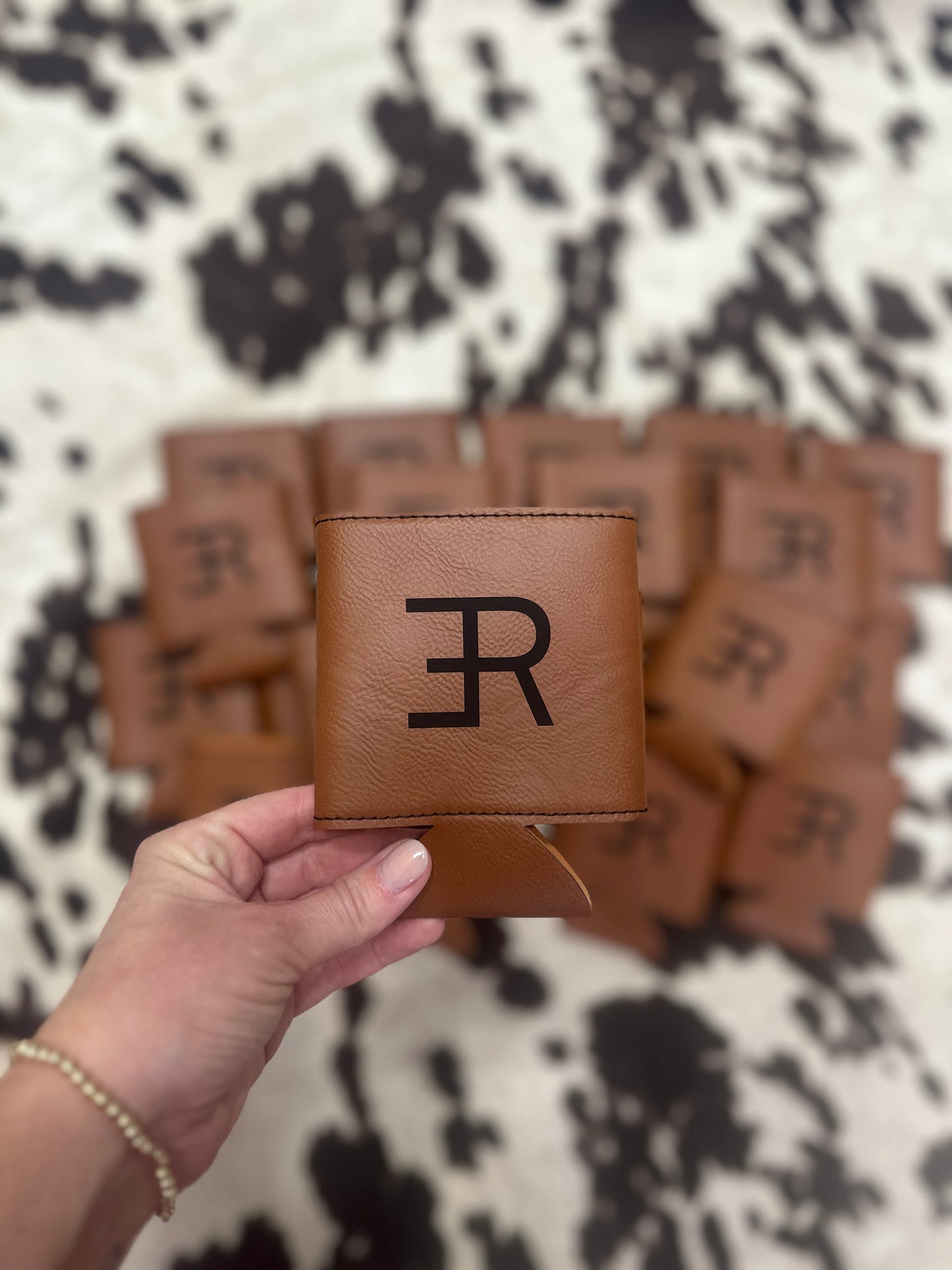 Cattle Branded Wedding/Bridal Leatherette Beverage Holder Coolie - Standard Can Size