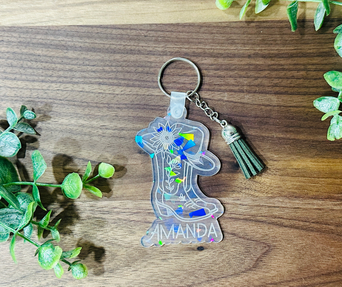 Holographic Cowboy Boot Key Chain or Bag Tag