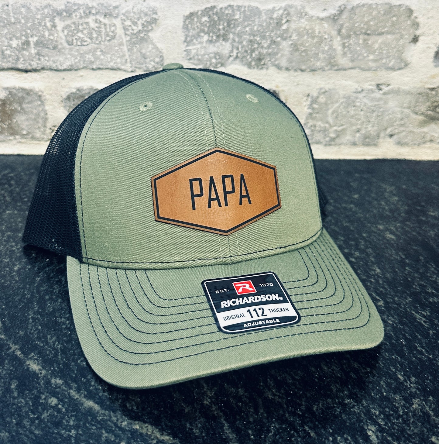 PAPA/DAD/GRANDPA - Hexagon Leatherette Cap Patch