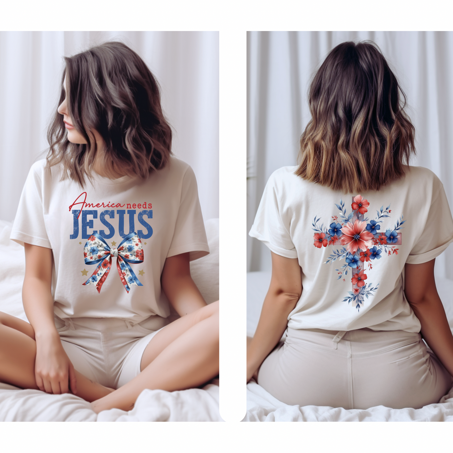 America Needs Jesus Patriotic Floral T-Shirt - July 4th