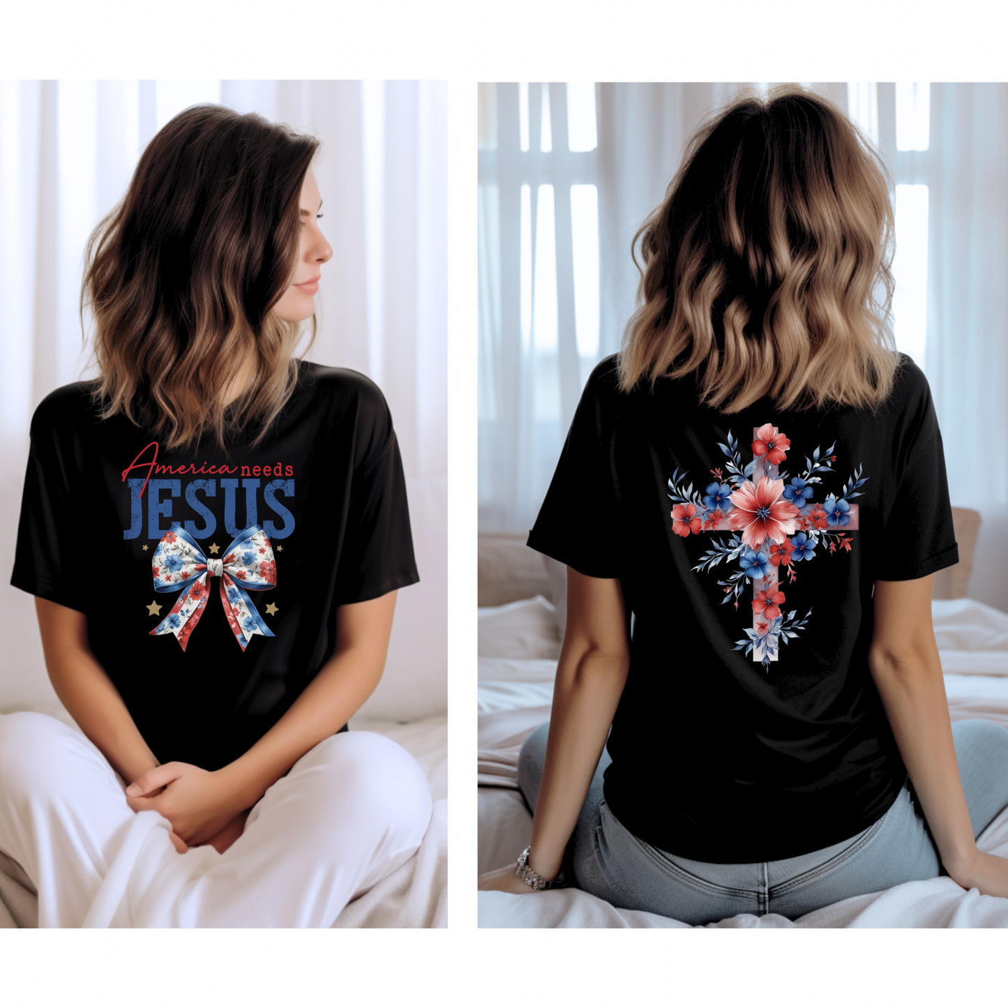 America Needs Jesus Patriotic Floral T-Shirt - July 4th