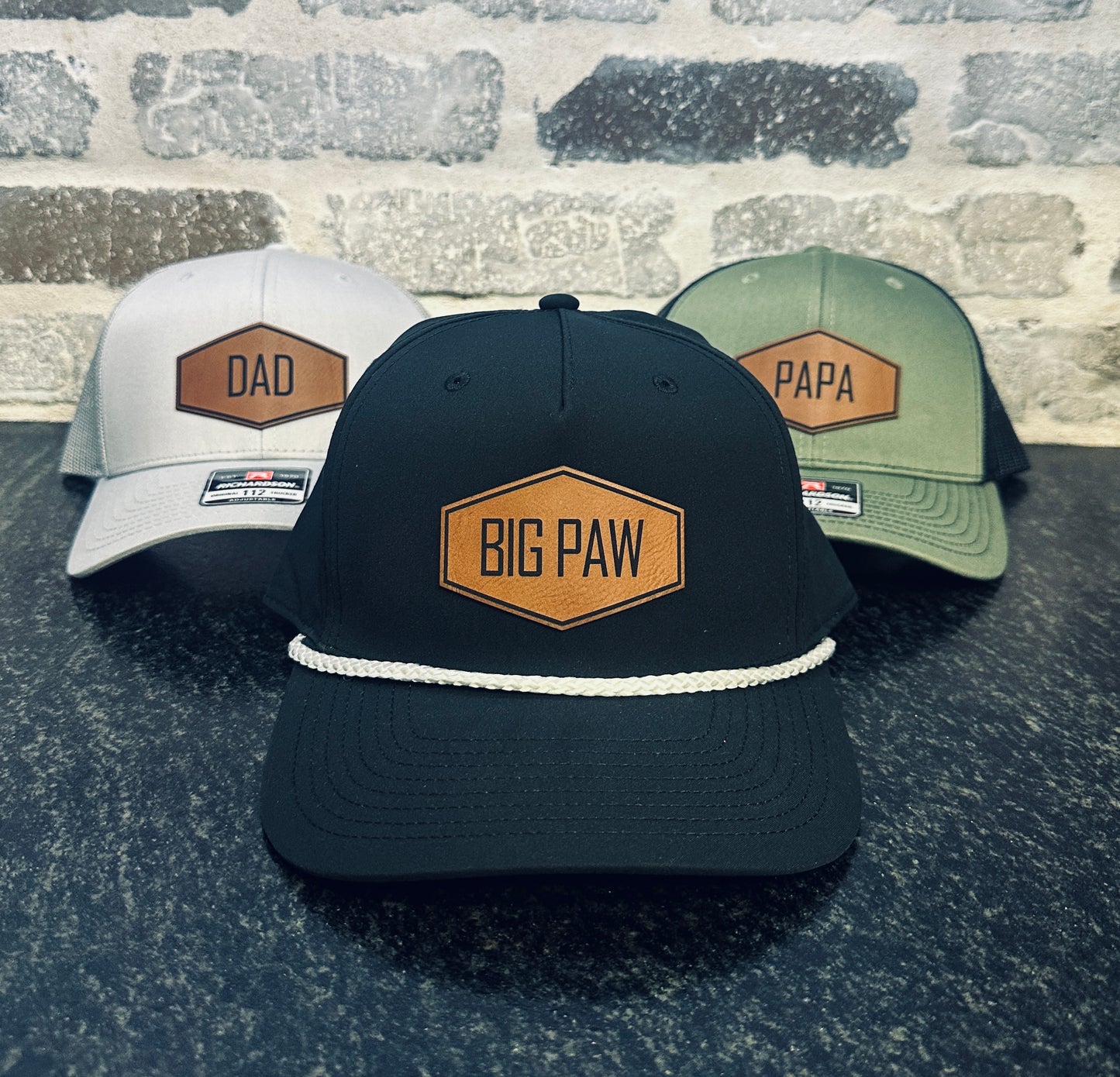 PAPA/DAD/GRANDPA - Hexagon Leatherette Cap Patch