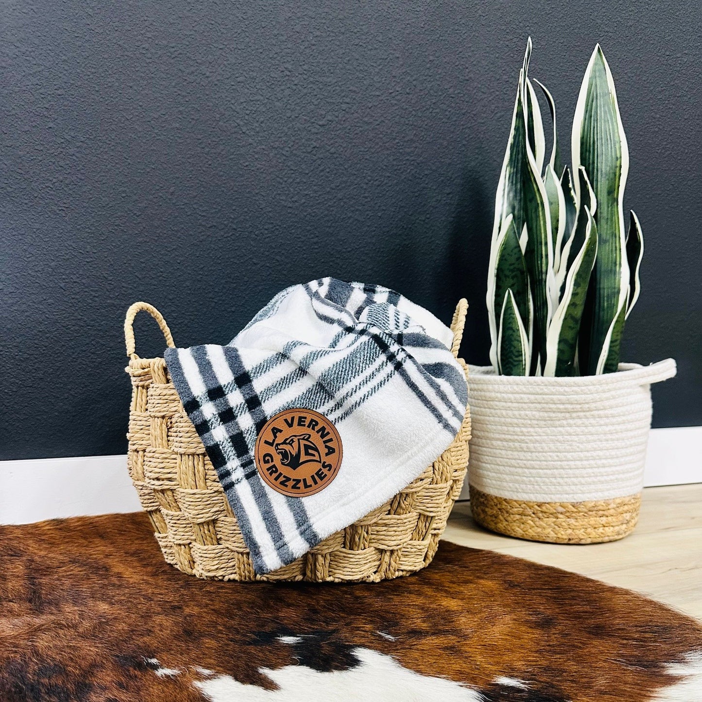 Sports Throw Blanket - 50" x 60" - Leatherette Patch w/Engraved Logo