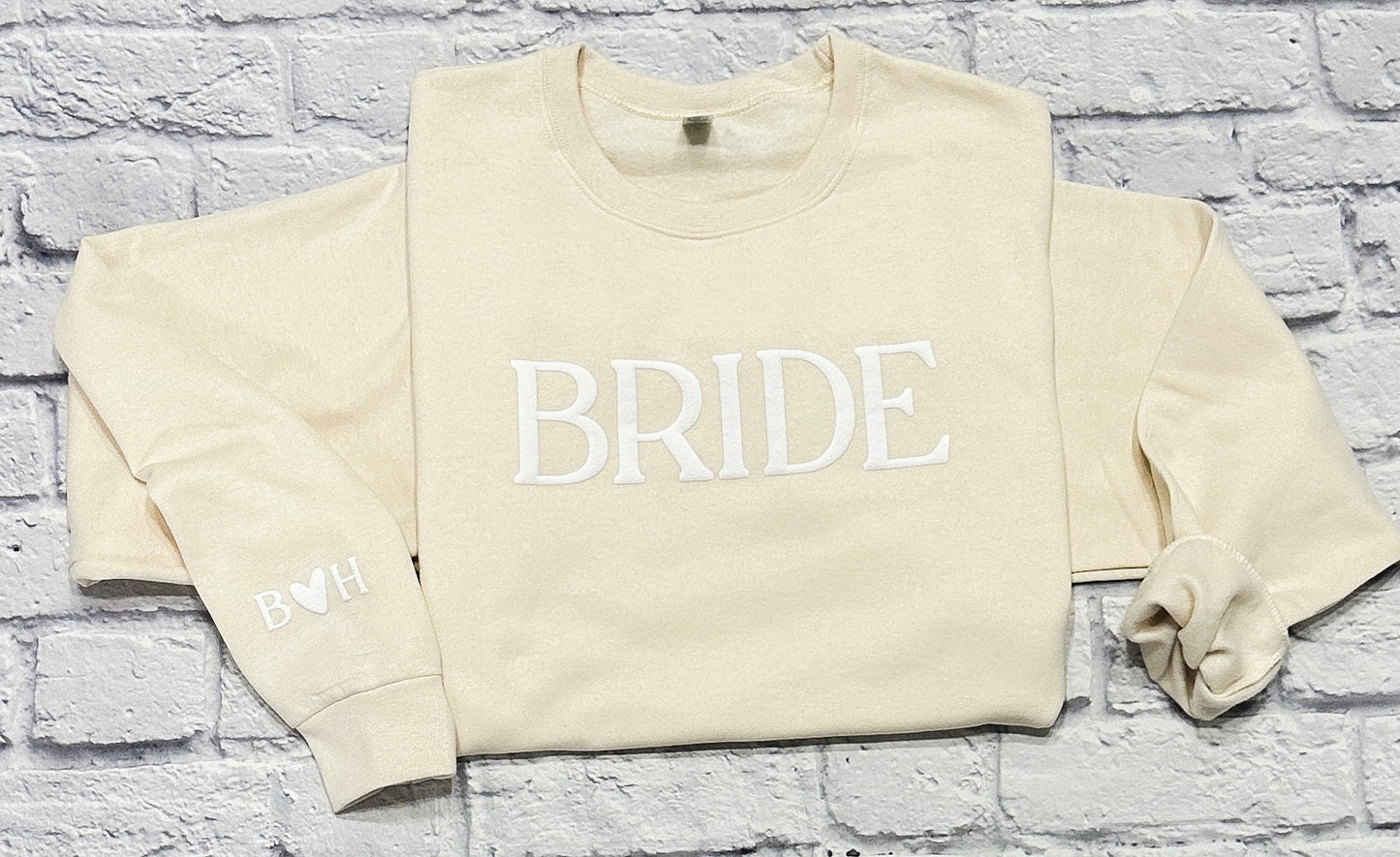 BRIDE Sweatshirt with Personalized Sleeve Initials - PUFF
