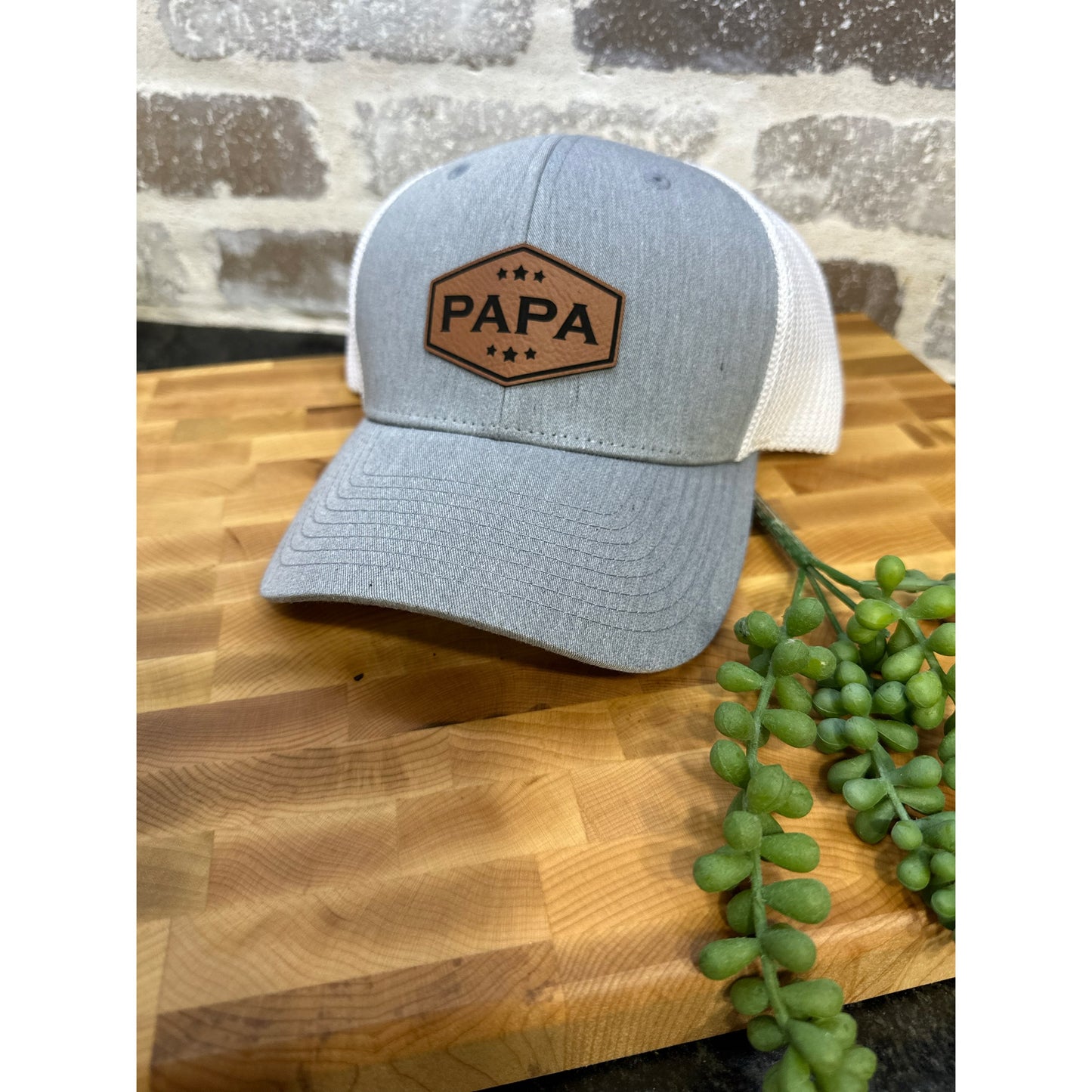 PAPA/DAD/GRANDPA - Hexagon with stars Leatherette Cap Patch