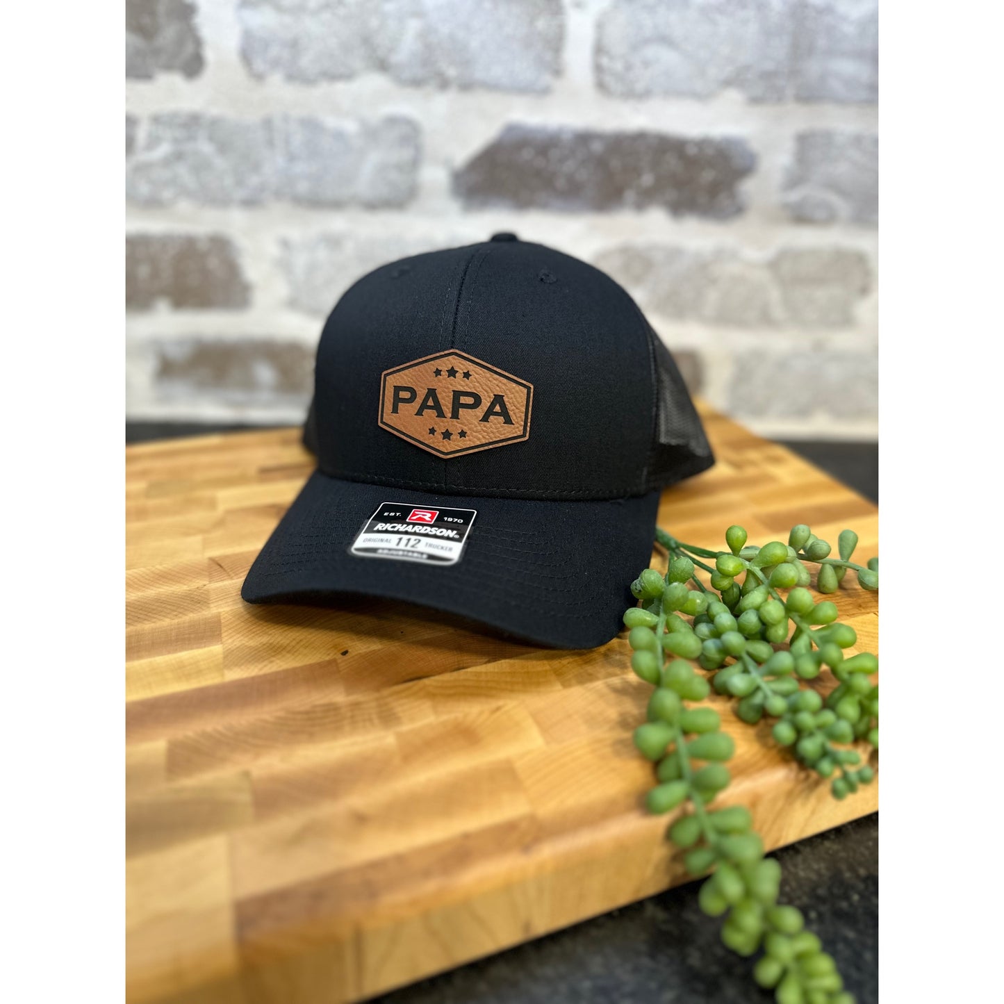 PAPA/DAD/GRANDPA - Hexagon with stars Leatherette Cap Patch
