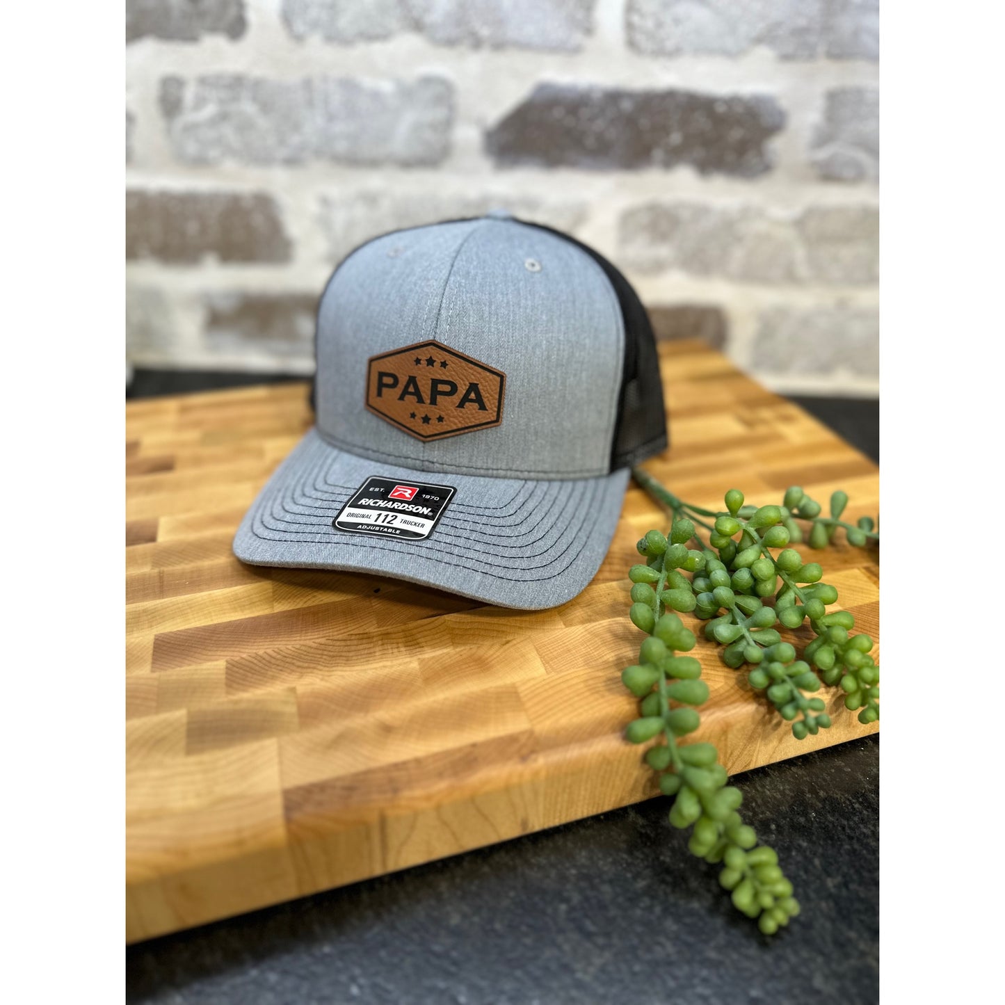 PAPA/DAD/GRANDPA - Hexagon with stars Leatherette Cap Patch