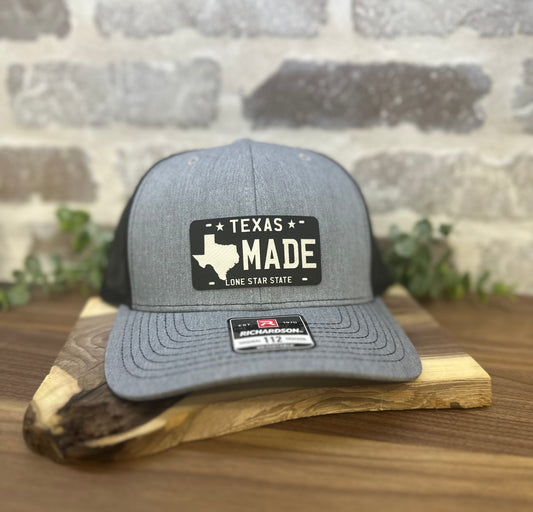 Texas Made License Plate Leatherette Cap Patch
