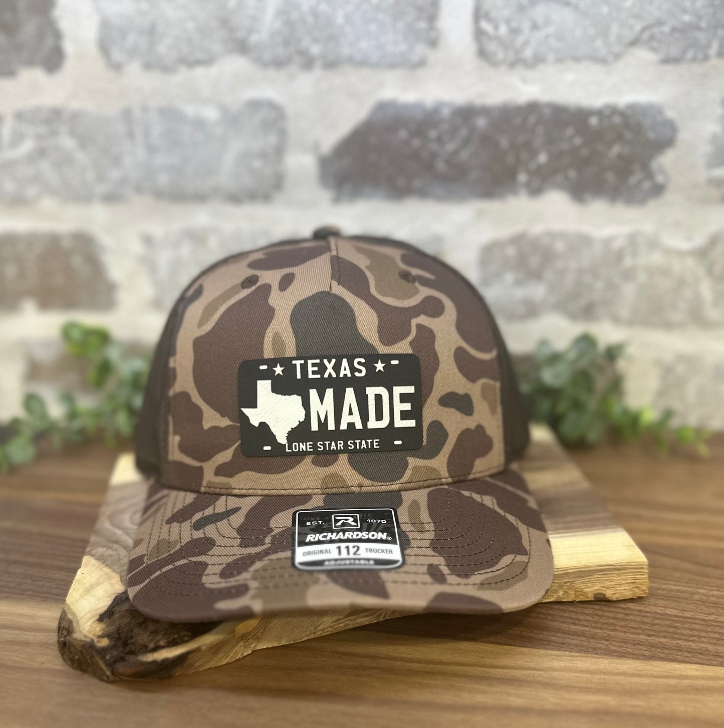 Texas Made License Plate Leatherette Cap Patch