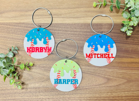 Baseball Drip Key Chain or Bag Tag