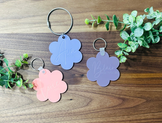 Acrylic Flower Engraved Key Chain or Bag Tag