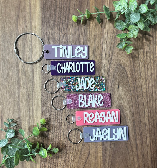Rectangle Acrylic Name Key Chain or Bag Tag