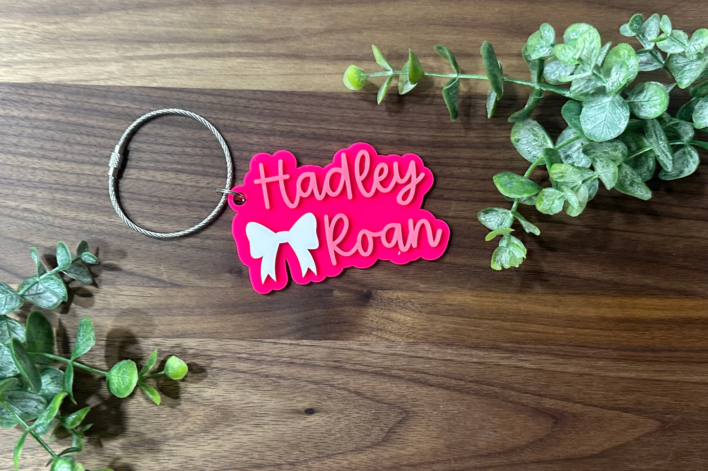 Double Name with Bow Key Chain or Bag Tag