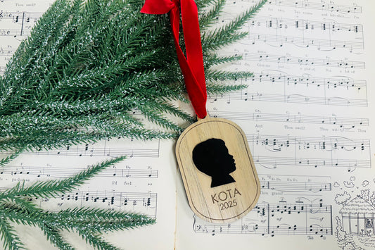 Hickory/Pecan  & Acrylic Silhouette Layered Ornament- Christmas