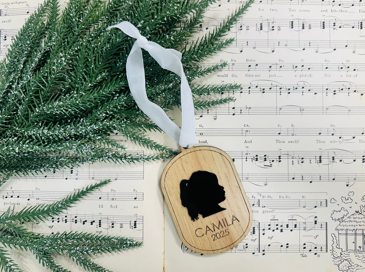 Hickory/Pecan  & Acrylic Silhouette Layered Ornament- Christmas