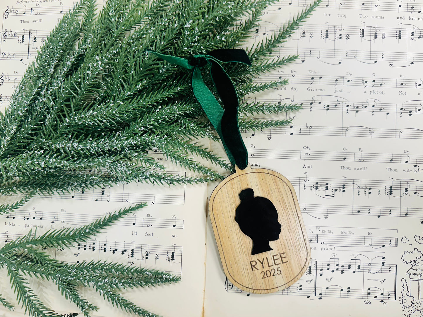 Hickory/Pecan  & Acrylic Silhouette Layered Ornament- Christmas