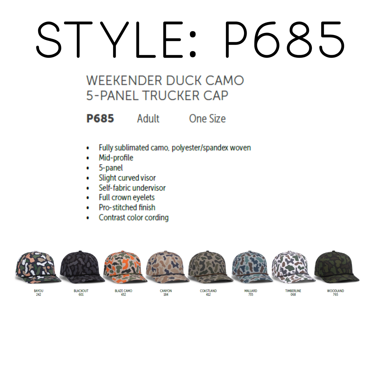 PACIFIC HEADWEAR STYLE: P685 5-PANEL TRUCKER SNAPBACK