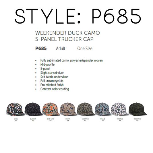 PACIFIC HEADWEAR STYLE: P685 5-PANEL TRUCKER SNAPBACK