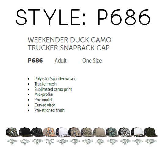 PACIFIC HEADWEAR STYLE: P686  - 6 PANEL TRUCKER SNAPBACK