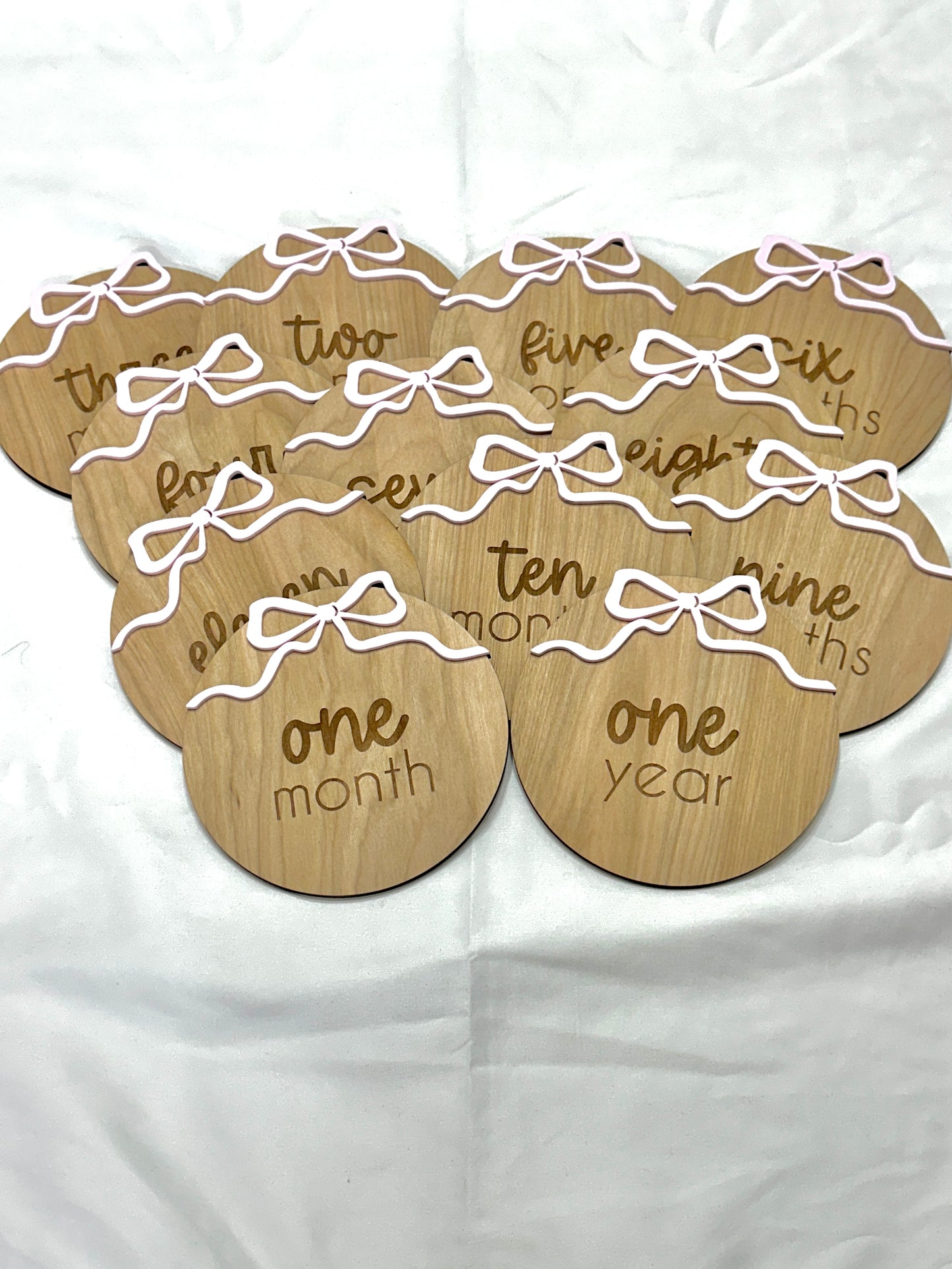 Ribbons & Bows Milestone Wooden Baby Monthly Photo Props