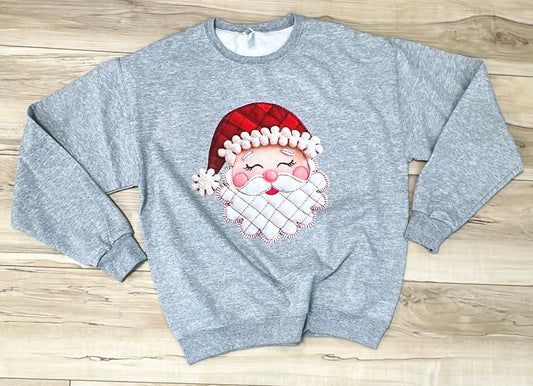 Cozy Patch Work Santa Crewneck Sweatshirt