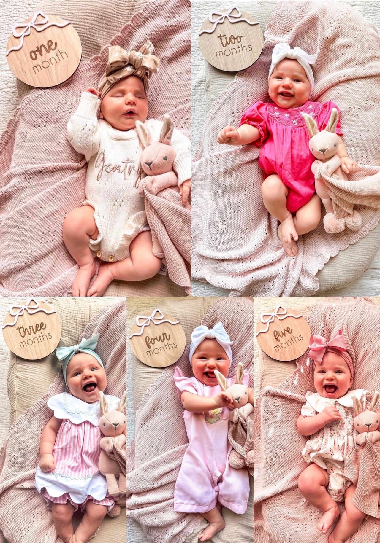 Ribbons & Bows Milestone Wooden Baby Monthly Photo Props