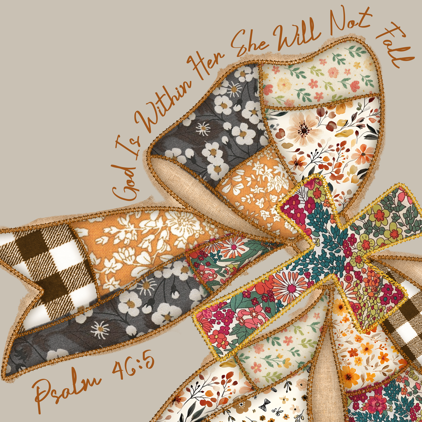 God is Within Her She Will Not Fall - Fall Patchwork Tee