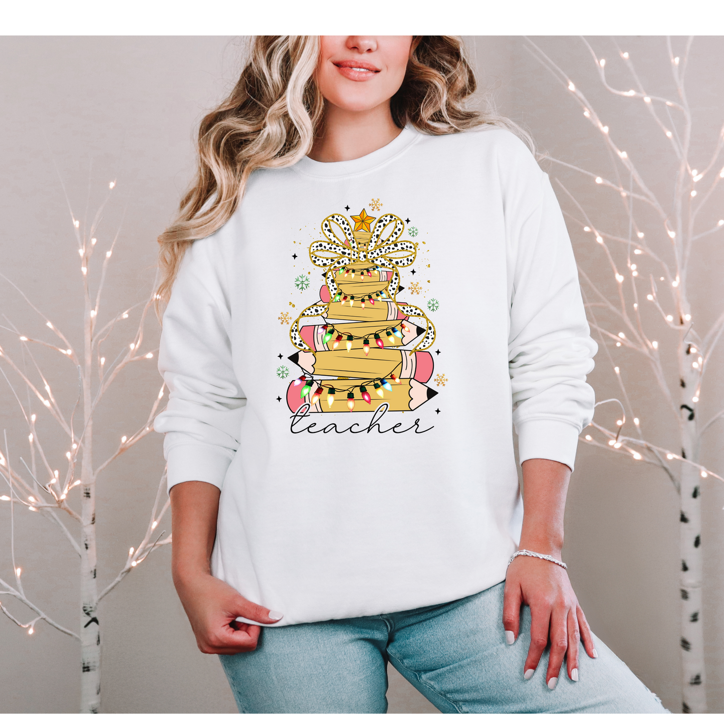 Teacher Pencil Christmas Tree Sweatshirt