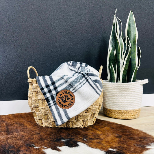 Sports Throw Blanket - 50" x 60" - Leatherette Patch w/Engraved Logo