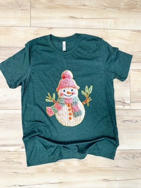 Snowman Faux French Knot Christmas Tee